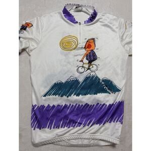 Louis Garneau Lg Cycling Jersey White Mountains Illustration VTG Gorpcore